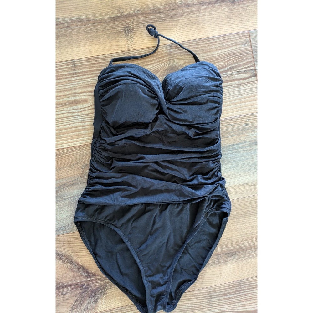 La Blanca by Rod Beattie Black Ruched Halter One-Piece Swimsuit  10